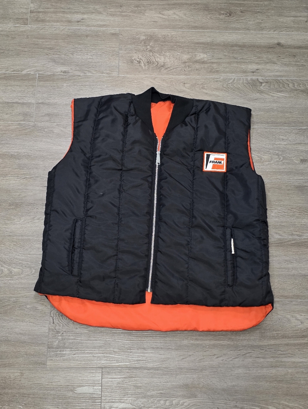 Vintage FRAM Puffer Vest Reversable Mens Sz XXL Hunting Vest Auto Air Filter